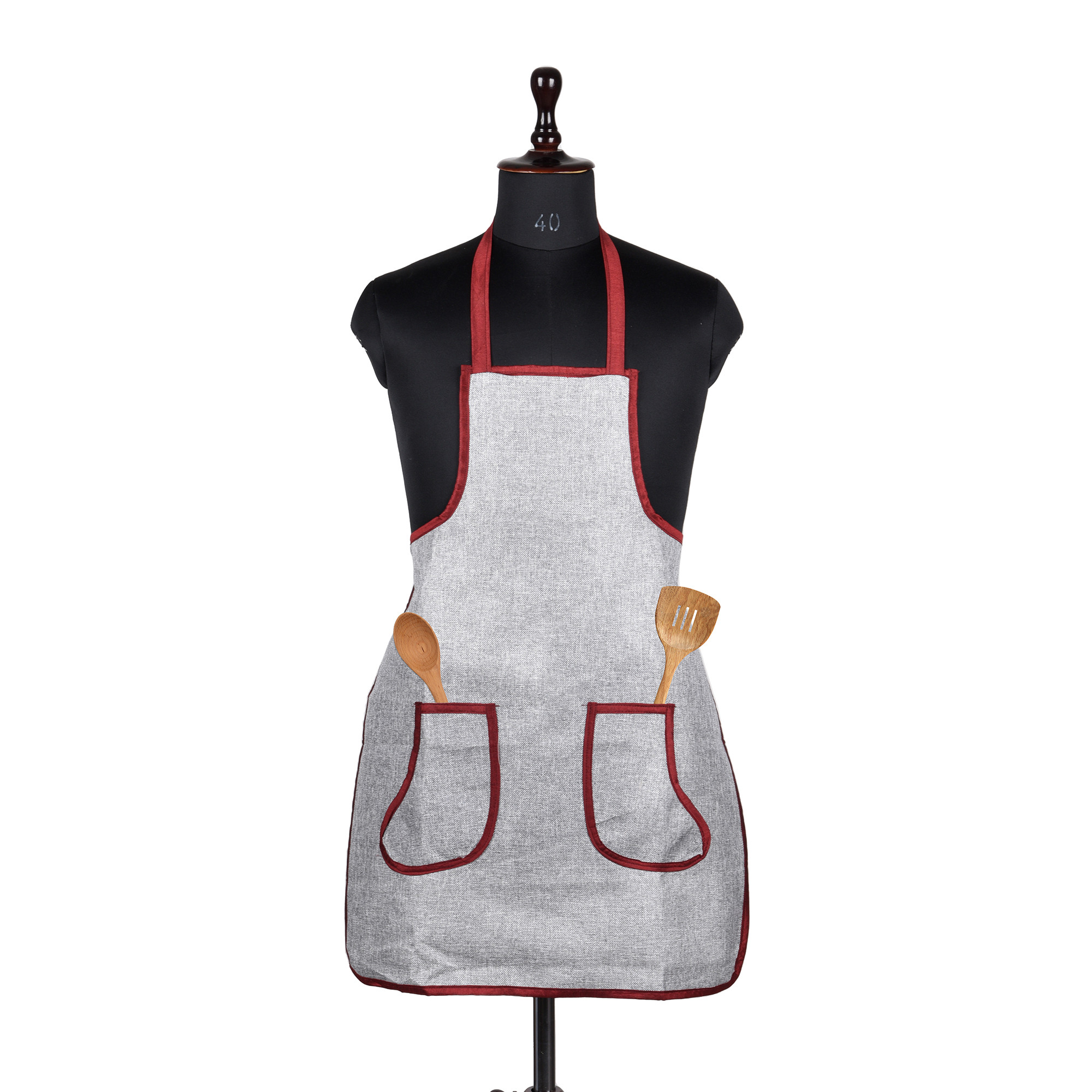 Kuber Industries Apron | Jute 2 Front Pocket Kitchen Apron | Apron for Restaurent | Apron for Housewife | Chef Apron for Kitchen | Water Resistance Apron | Silver