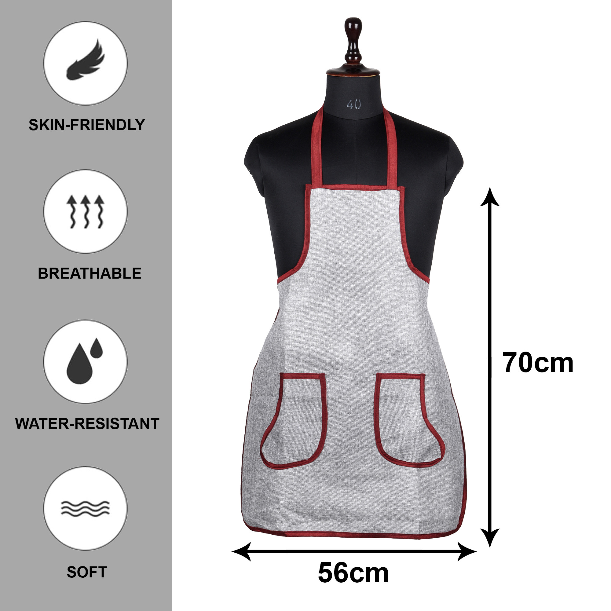 Kuber Industries Apron | Jute 2 Front Pocket Kitchen Apron | Apron for Restaurent | Apron for Housewife | Chef Apron for Kitchen | Water Resistance Apron | Silver
