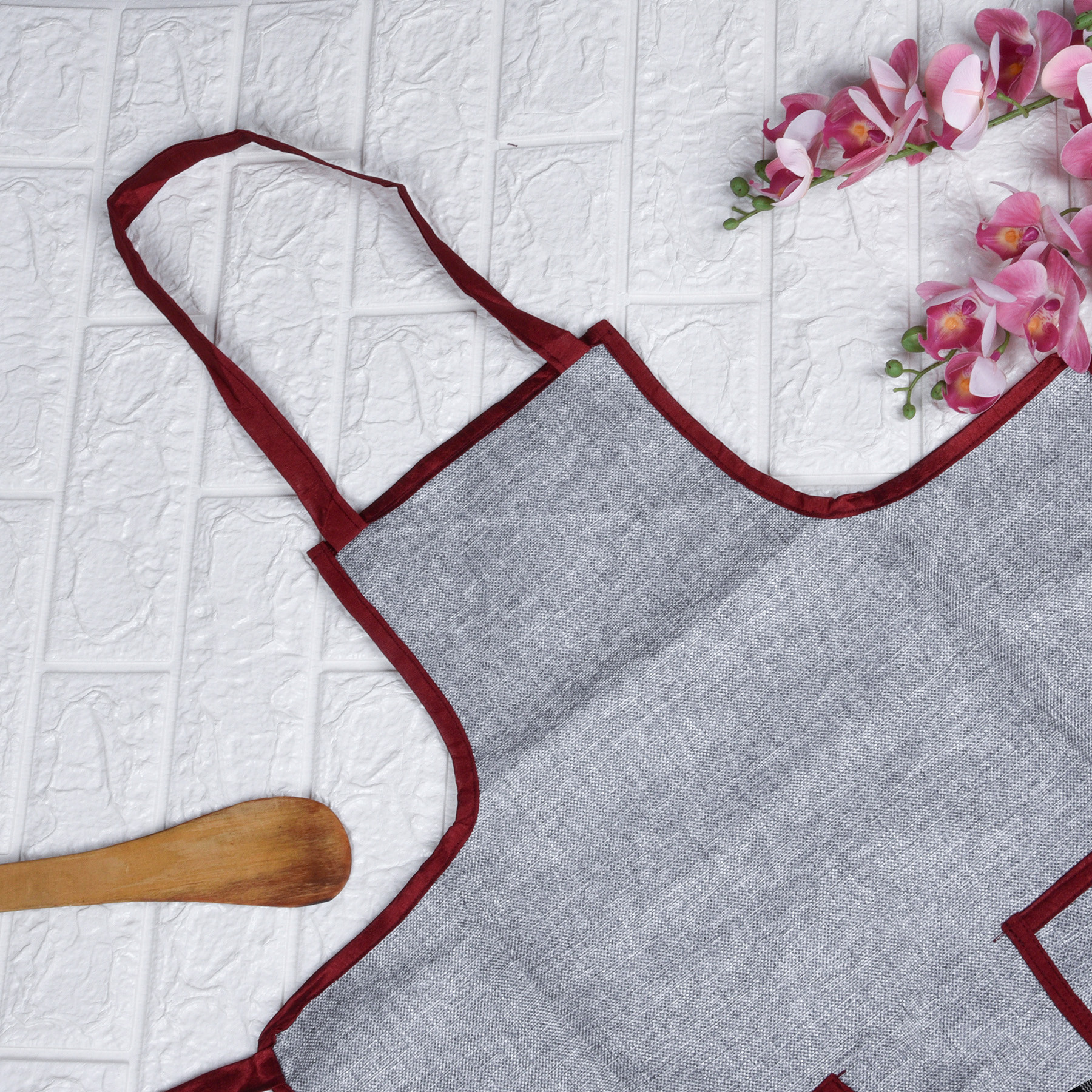 Kuber Industries Apron | Jute 2 Front Pocket Kitchen Apron | Apron for Restaurent | Apron for Housewife | Chef Apron for Kitchen | Water Resistance Apron | Silver