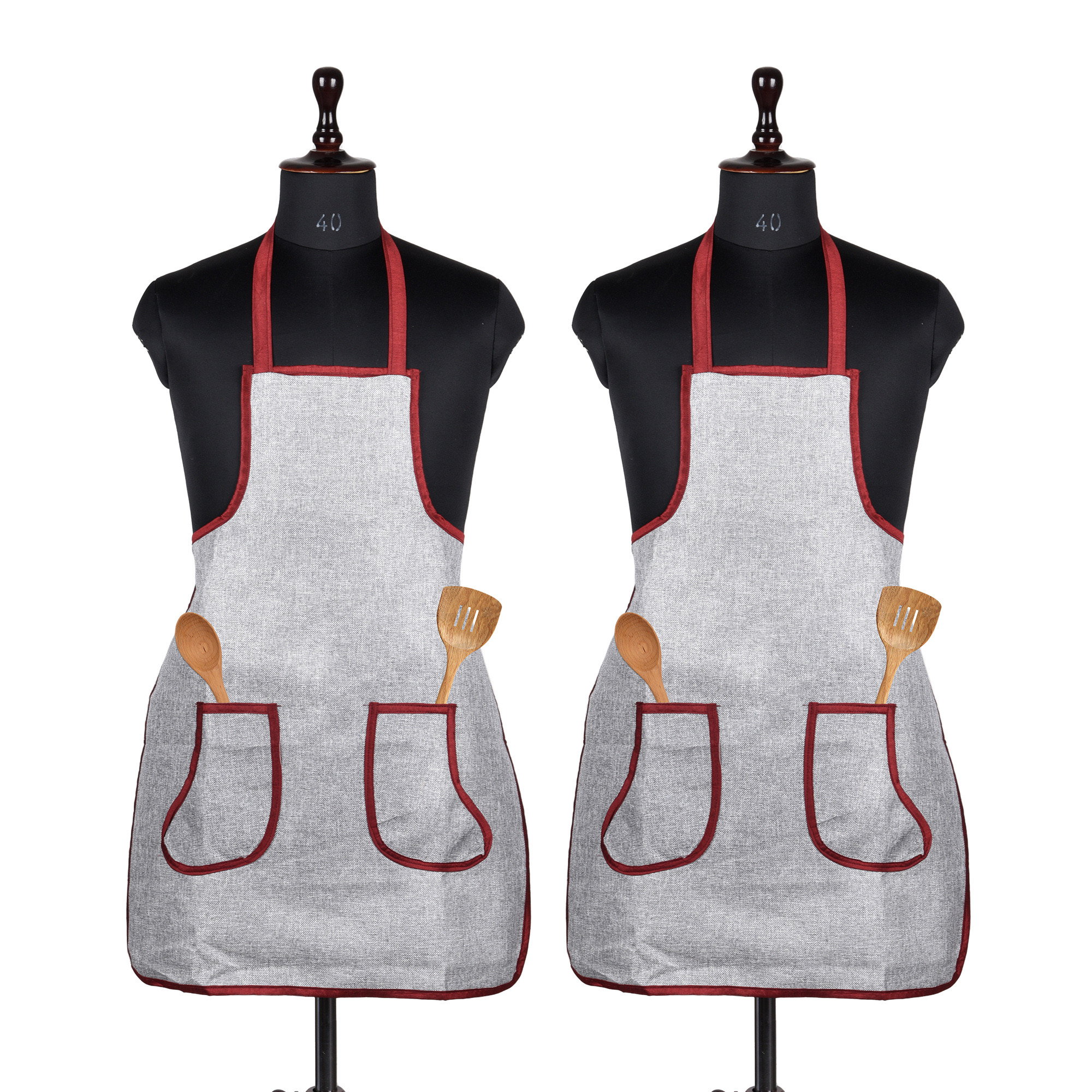 Kuber Industries Apron | Jute 2 Front Pocket Kitchen Apron | Apron for Restaurent | Apron for Housewife | Chef Apron for Kitchen | Water Resistance Apron | Silver