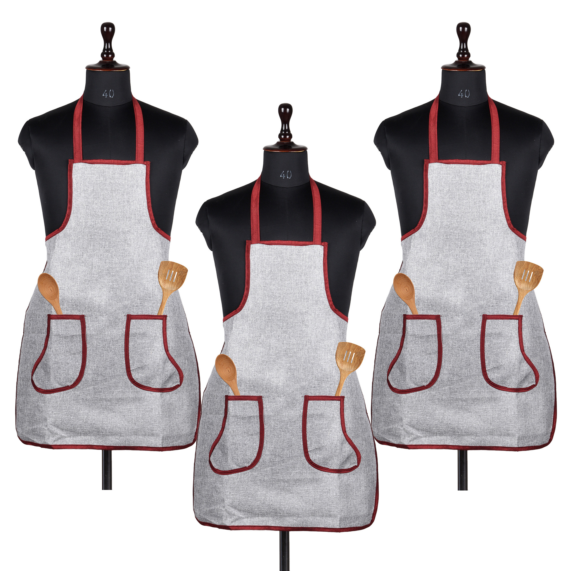 Kuber Industries Apron | Jute 2 Front Pocket Kitchen Apron | Apron for Restaurent | Apron for Housewife | Chef Apron for Kitchen | Water Resistance Apron | Silver