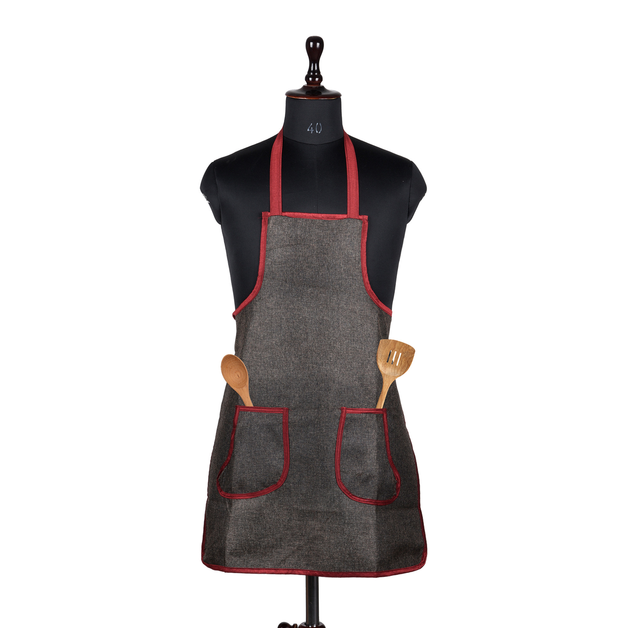 Kuber Industries Apron | Jute 2 Front Pocket Kitchen Apron | Apron for Restaurent | Apron for Housewife | Chef Apron for Kitchen | Water Resistance Apron | Dark Brown