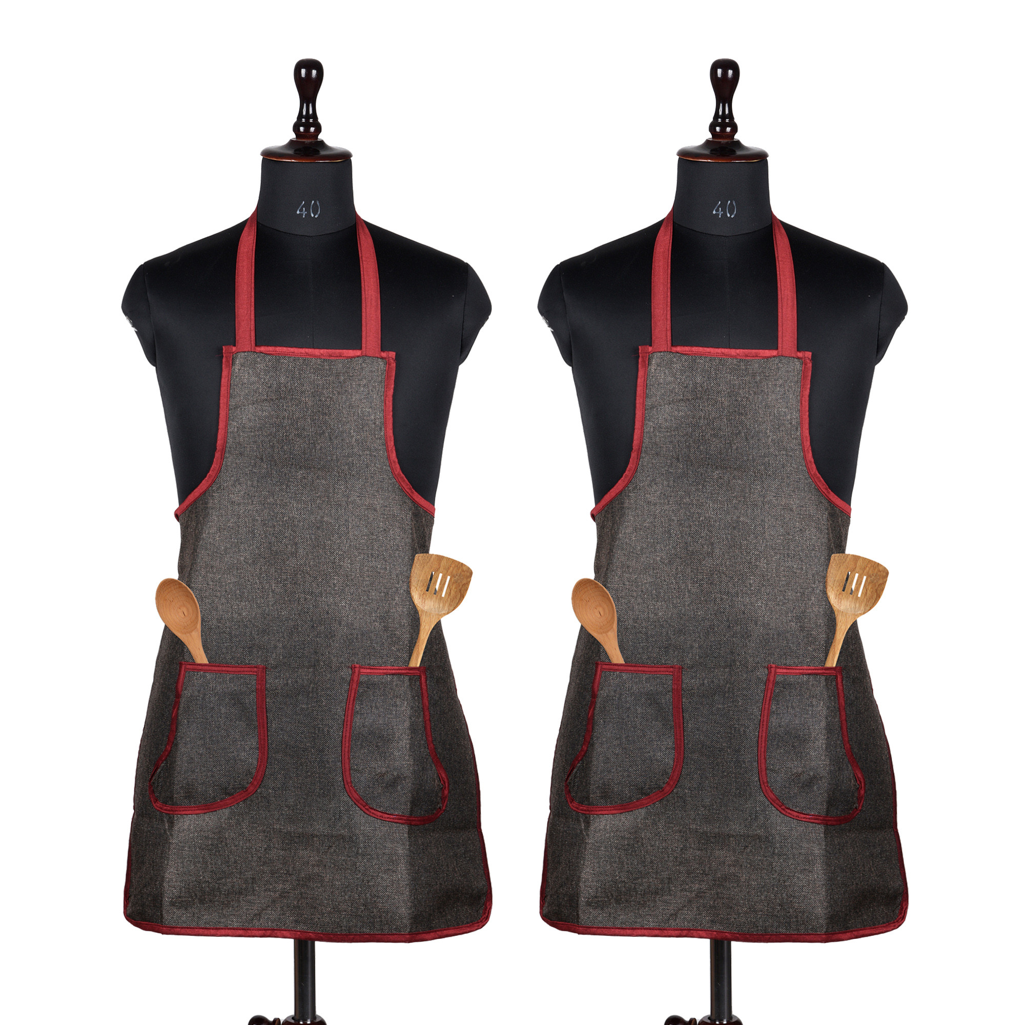 Kuber Industries Apron | Jute 2 Front Pocket Kitchen Apron | Apron for Restaurent | Apron for Housewife | Chef Apron for Kitchen | Water Resistance Apron | Dark Brown