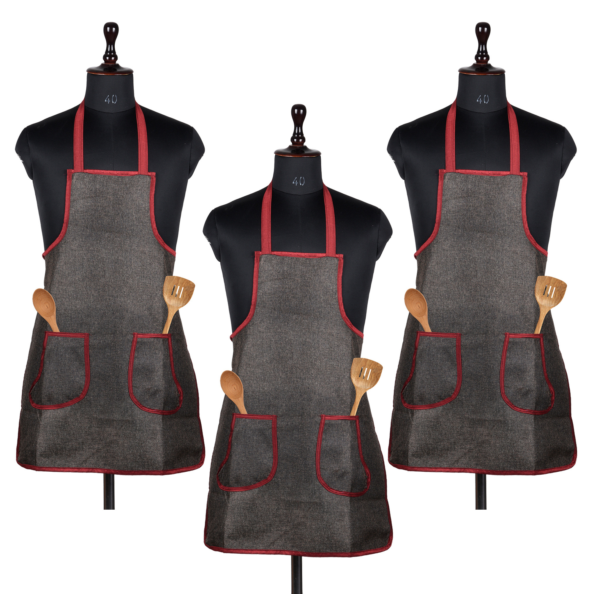Kuber Industries Apron | Jute 2 Front Pocket Kitchen Apron | Apron for Restaurent | Apron for Housewife | Chef Apron for Kitchen | Water Resistance Apron | Dark Brown