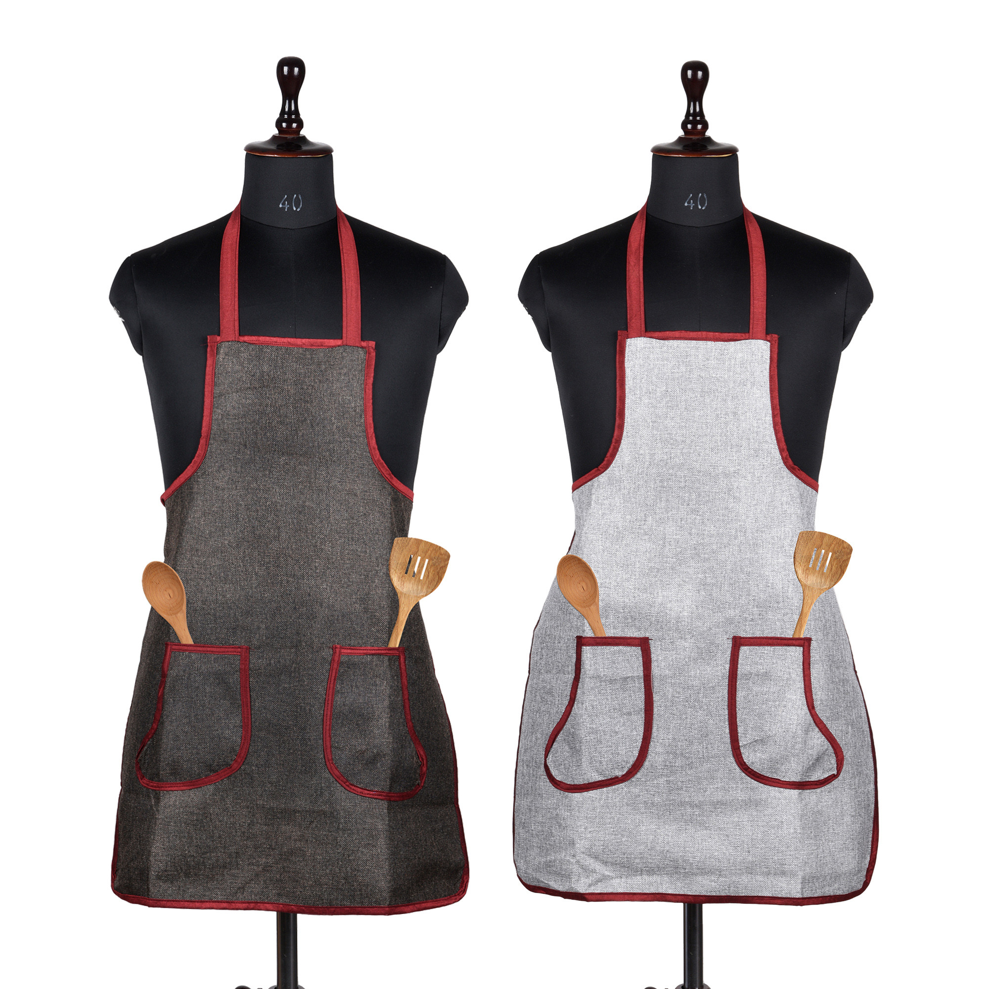 Kuber Industries Apron | Jute 2 Front Pocket Kitchen Apron | Apron for Restaurent | Apron for Housewife | Chef Apron for Kitchen | Water Resistance Apron | Pack of 2 | Multi