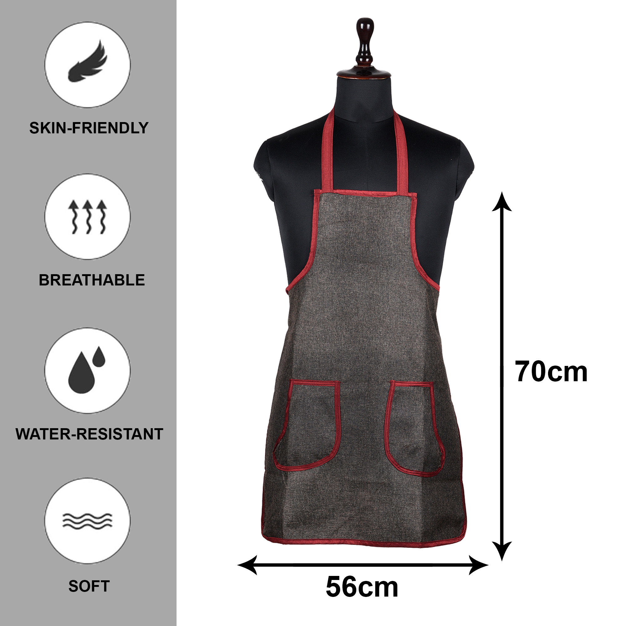 Kuber Industries Apron | Jute 2 Front Pocket Kitchen Apron | Apron for Restaurent | Apron for Housewife | Chef Apron for Kitchen | Water Resistance Apron | Pack of 3 | Multi