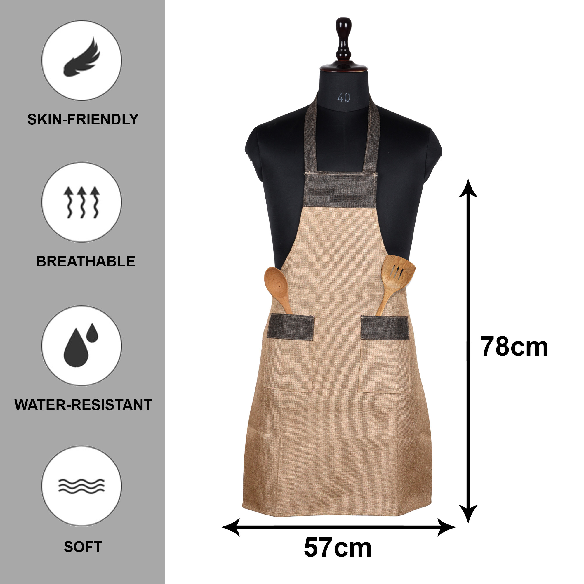 Kuber Industries Apron | Jute 2 Front Pocket Kitchen Apron | Apron for Restaurent | Apron for Housewife | Chef Apron for Kitchen | Water Resistance Apron | Golden