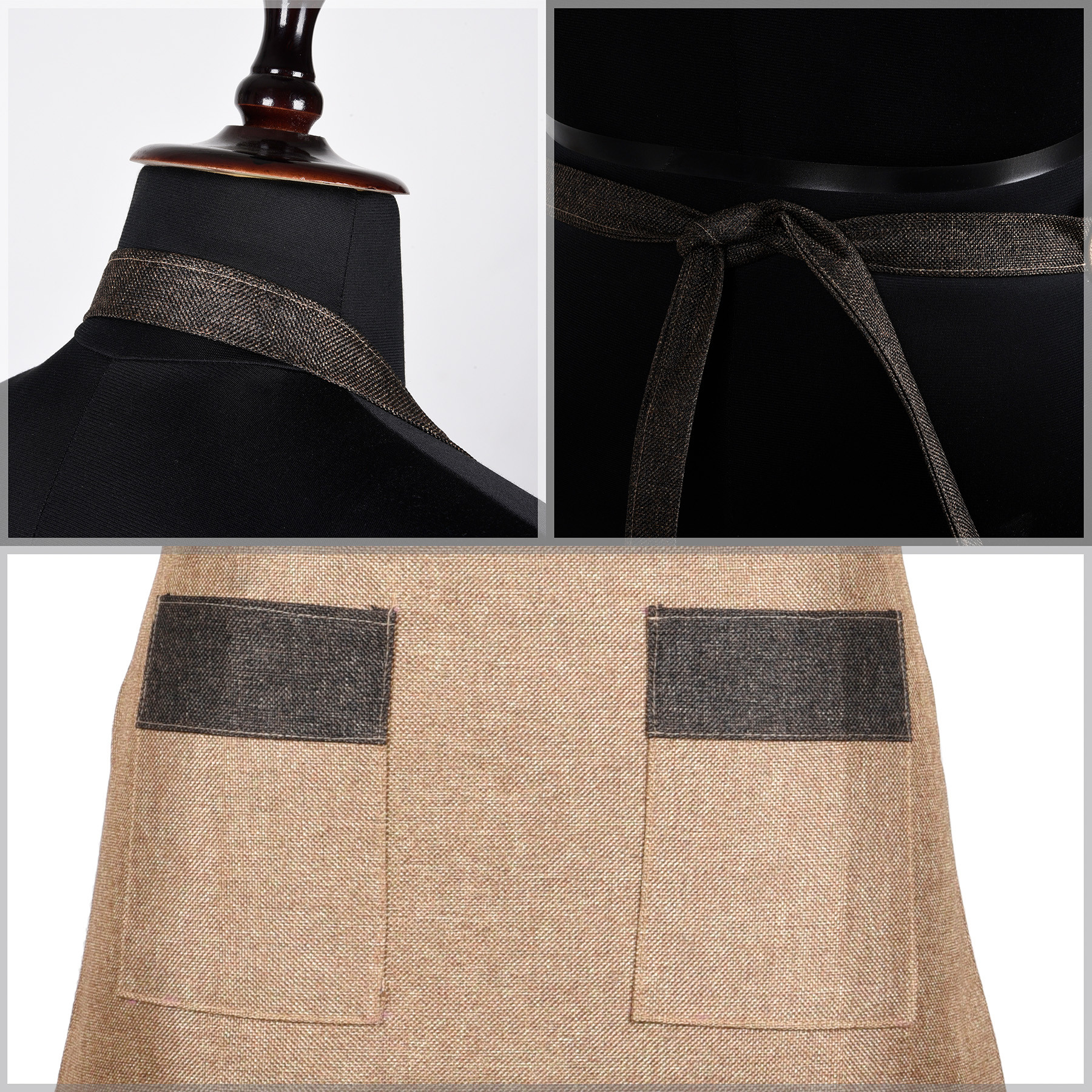 Kuber Industries Apron | Jute 2 Front Pocket Kitchen Apron | Apron for Restaurent | Apron for Housewife | Chef Apron for Kitchen | Water Resistance Apron | Golden