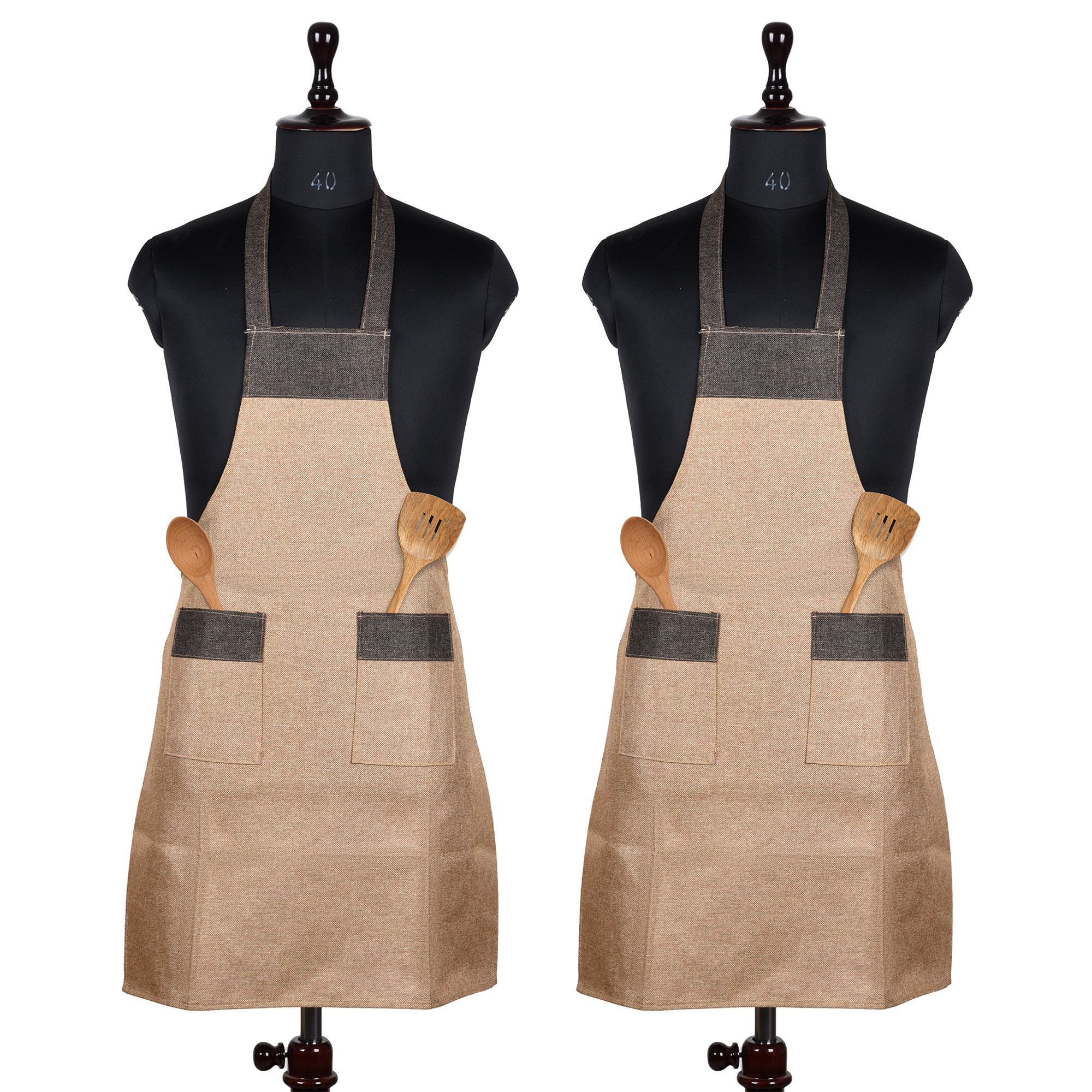 Kuber Industries Apron | Jute 2 Front Pocket Kitchen Apron | Apron for Restaurent | Apron for Housewife | Chef Apron for Kitchen | Water Resistance Apron | Golden