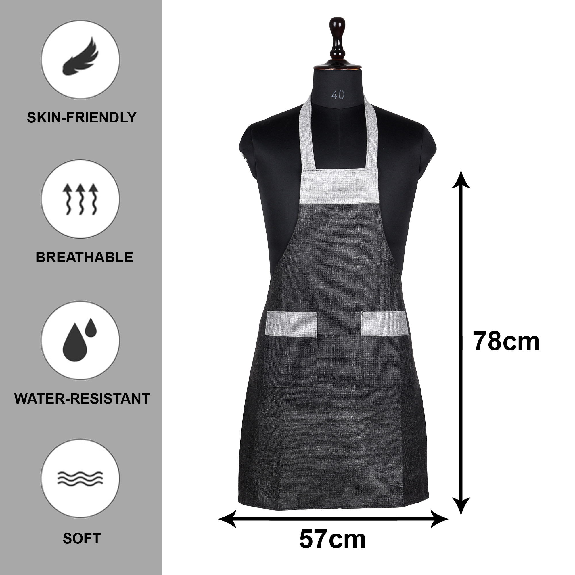 Kuber Industries Apron | Jute 2 Front Pocket Kitchen Apron | Apron for Restaurent | Apron for Housewife | Chef Apron for Kitchen | Water Resistance Apron | Gray