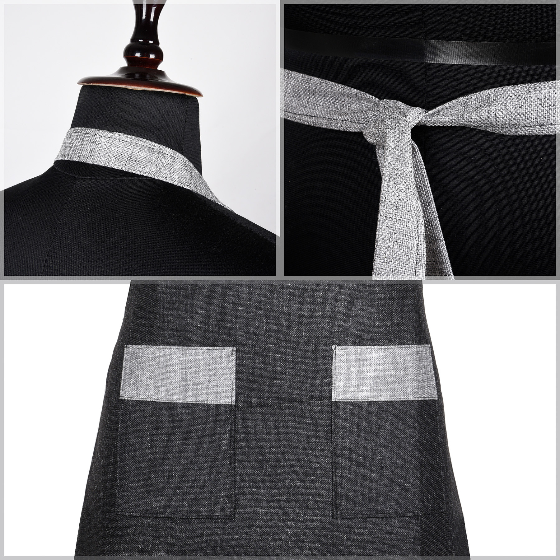 Kuber Industries Apron | Jute 2 Front Pocket Kitchen Apron | Apron for Restaurent | Apron for Housewife | Chef Apron for Kitchen | Water Resistance Apron | Gray