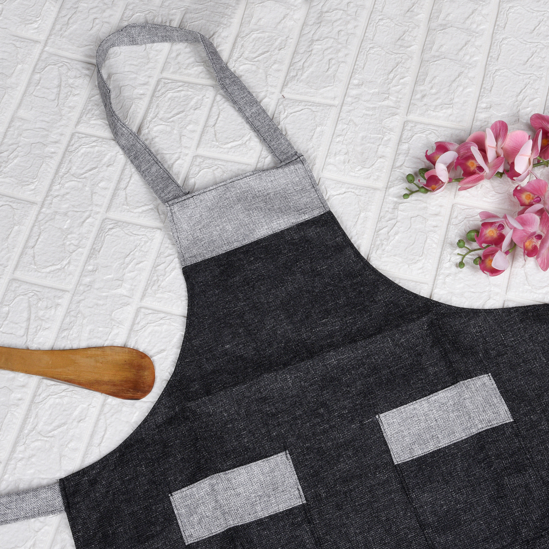 Kuber Industries Apron | Jute 2 Front Pocket Kitchen Apron | Apron for Restaurent | Apron for Housewife | Chef Apron for Kitchen | Water Resistance Apron | Gray