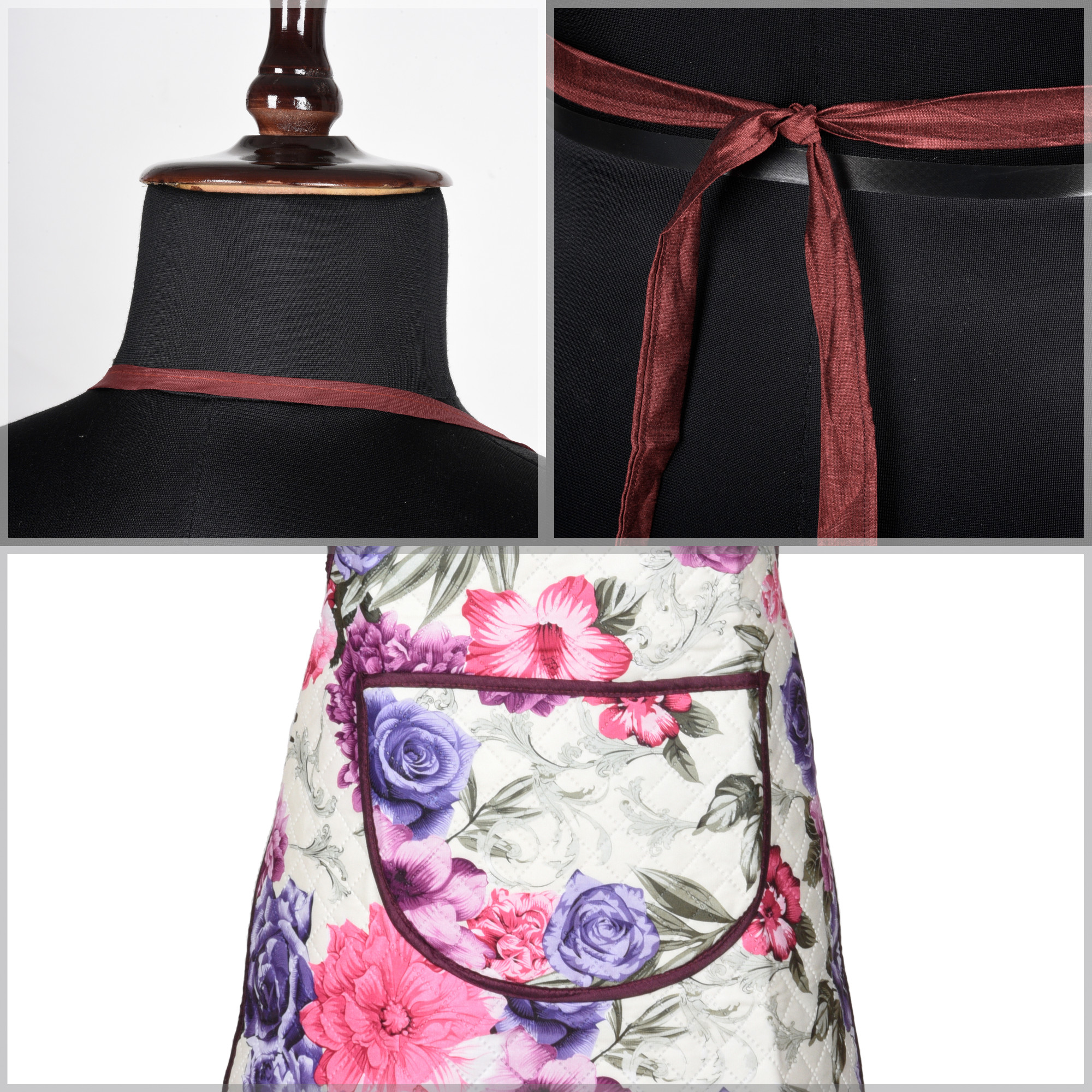 Kuber Industries Apron  Kitchen Apron for Cooking  Apron for Restaurant  Quilted Fabric Chef Apron  Center Pocket Apron with Ties  Cooking Dress for Men-Women  Pink Flower  Cream