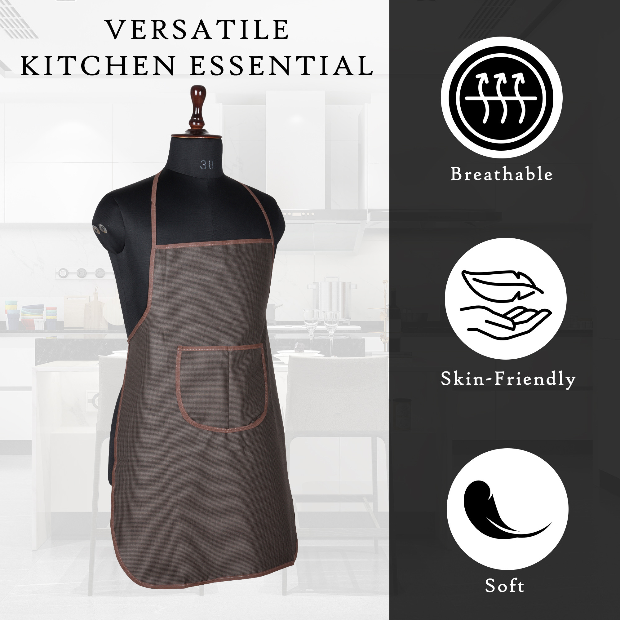 Kuber Industries Apron  Kitchen Apron for Cooking  Waterproof Kitchen Cloth  Kitchen Apron for Women  Center Pocket Apron with Ties  Cooking Dress for Men  Mini Check  Brown