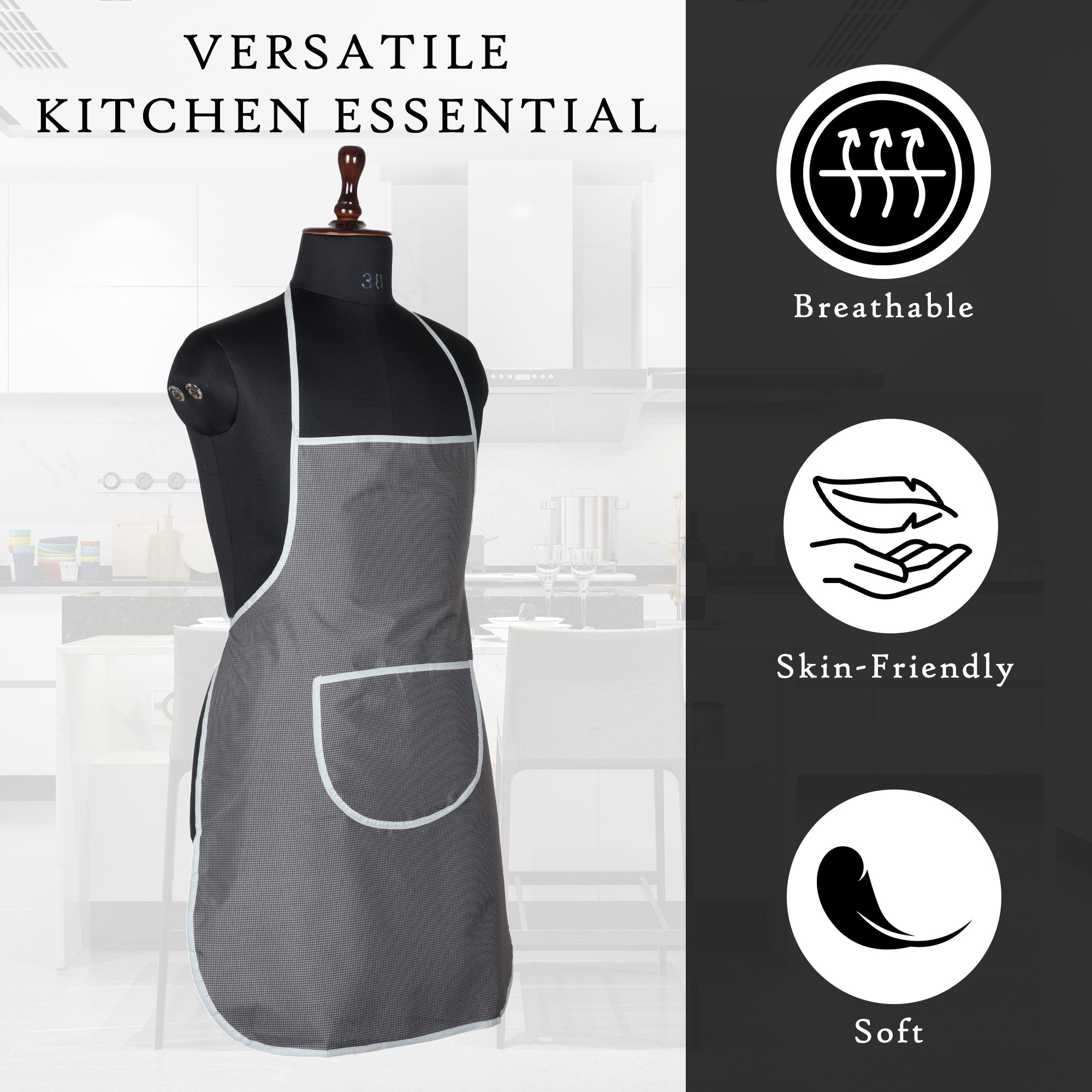 Kuber Industries Apron  Kitchen Apron for Cooking  Waterproof Kitchen Cloth  Kitchen Apron for Women  Center Pocket Apron with Ties  Cooking Dress for Men  Mini Check  Grey