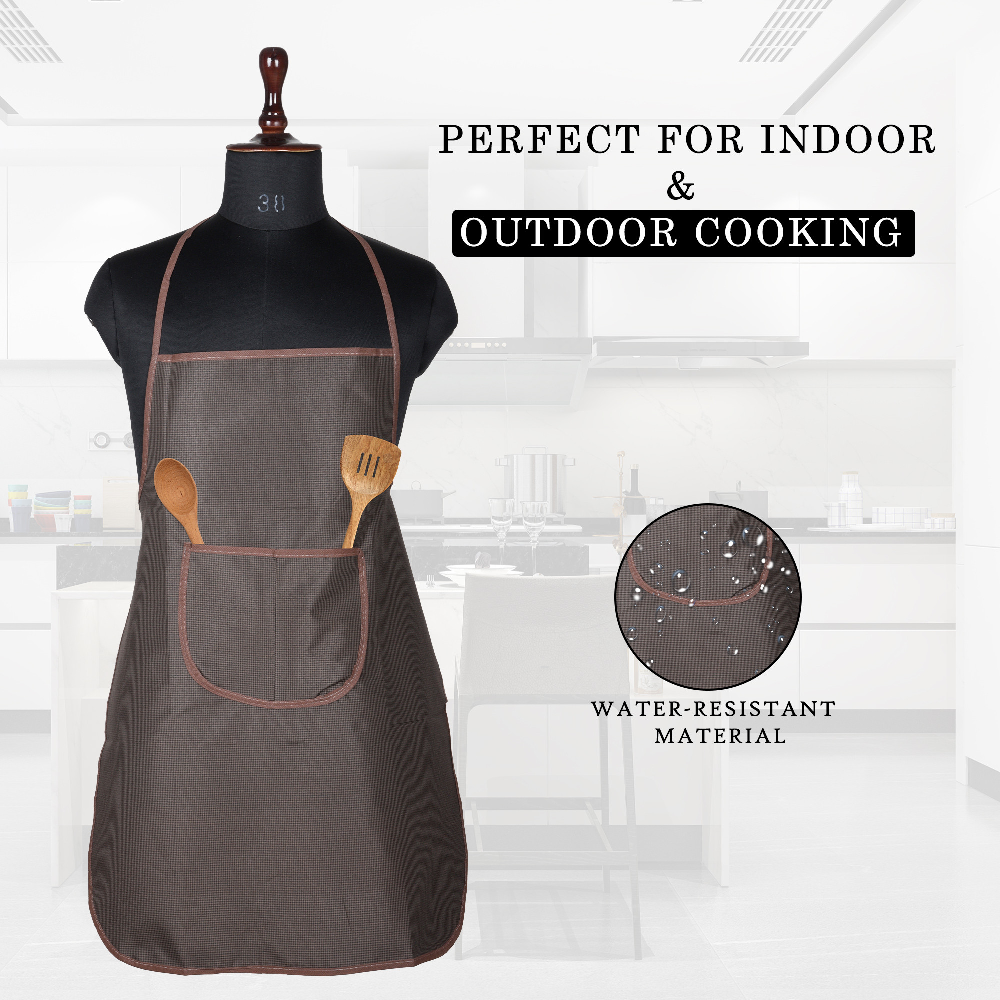 Kuber Industries Apron  Kitchen Apron for Cooking  Waterproof Kitchen Cloth  Kitchen Apron for Women  Center Pocket Apron with Ties  Cooking Dress for Men  Mini Check  Brown