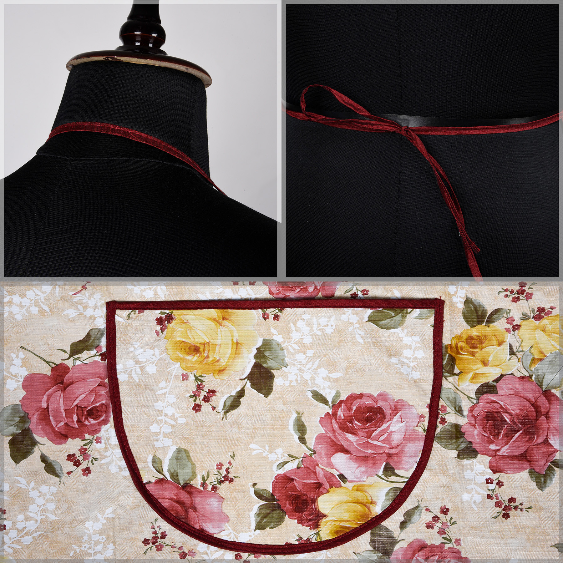 Kuber Industries Apron  PVC Cooking Kitchen Apron  Apron for Restaurent  Flower Apron for Housewife  Chef Apron with Ties  Center Pocket Apron  Beige