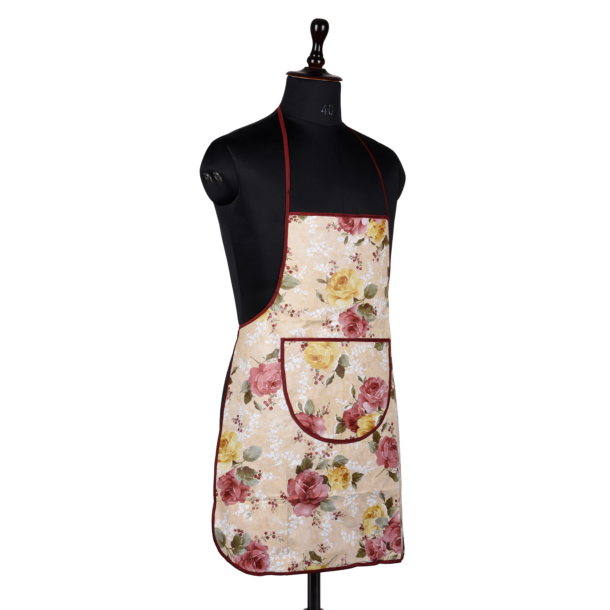 Kuber Industries Apron | PVC Cooking Kitchen Apron | Apron for Restaurent | Flower Apron for Housewife | Chef Apron with Ties | Center Pocket Apron | Beige