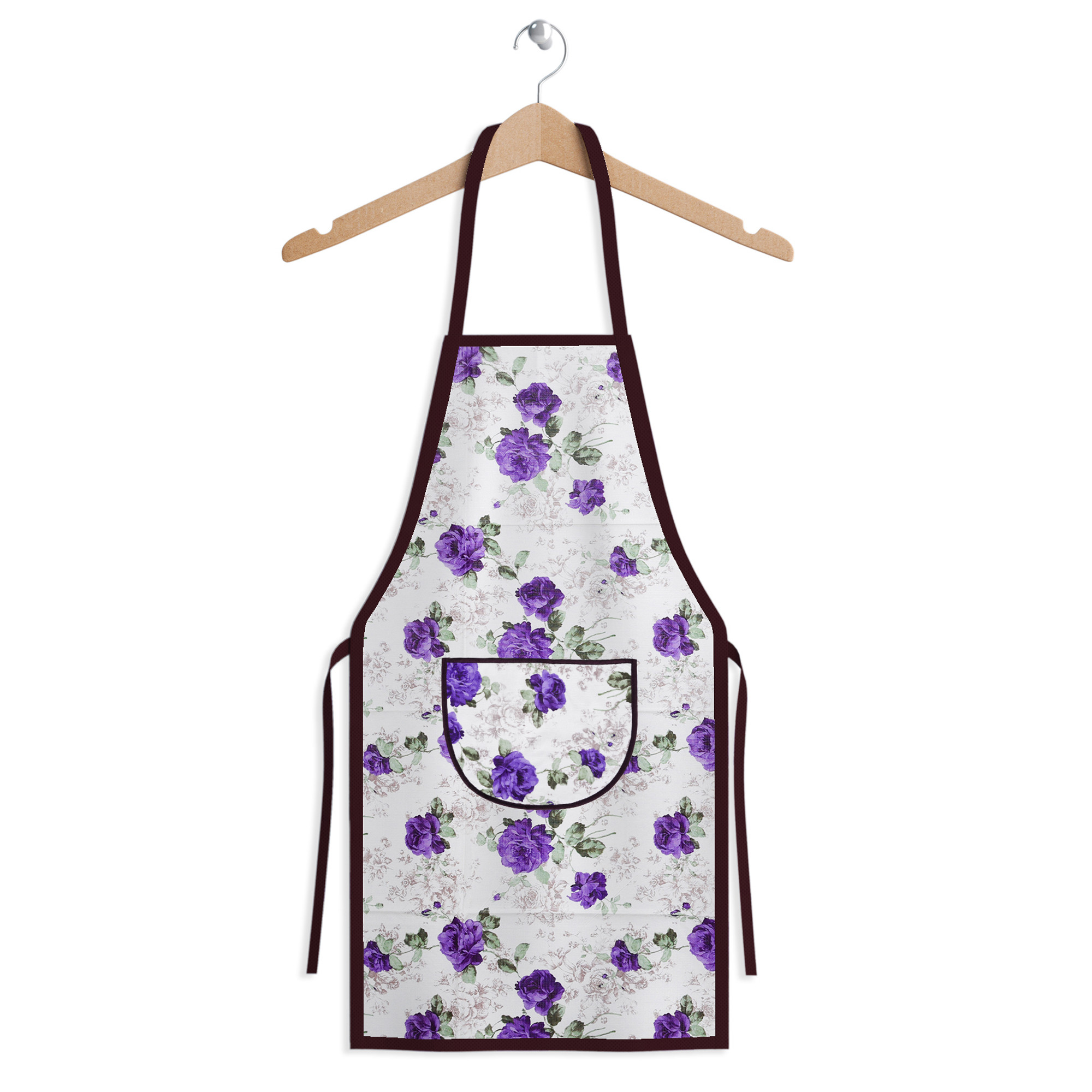 Kuber Industries Apron | PVC Cooking Kitchen Apron | Apron for Restaurent | Purple Flower Apron for Housewife | Chef Apron with Ties | Center Pocket Apron | White