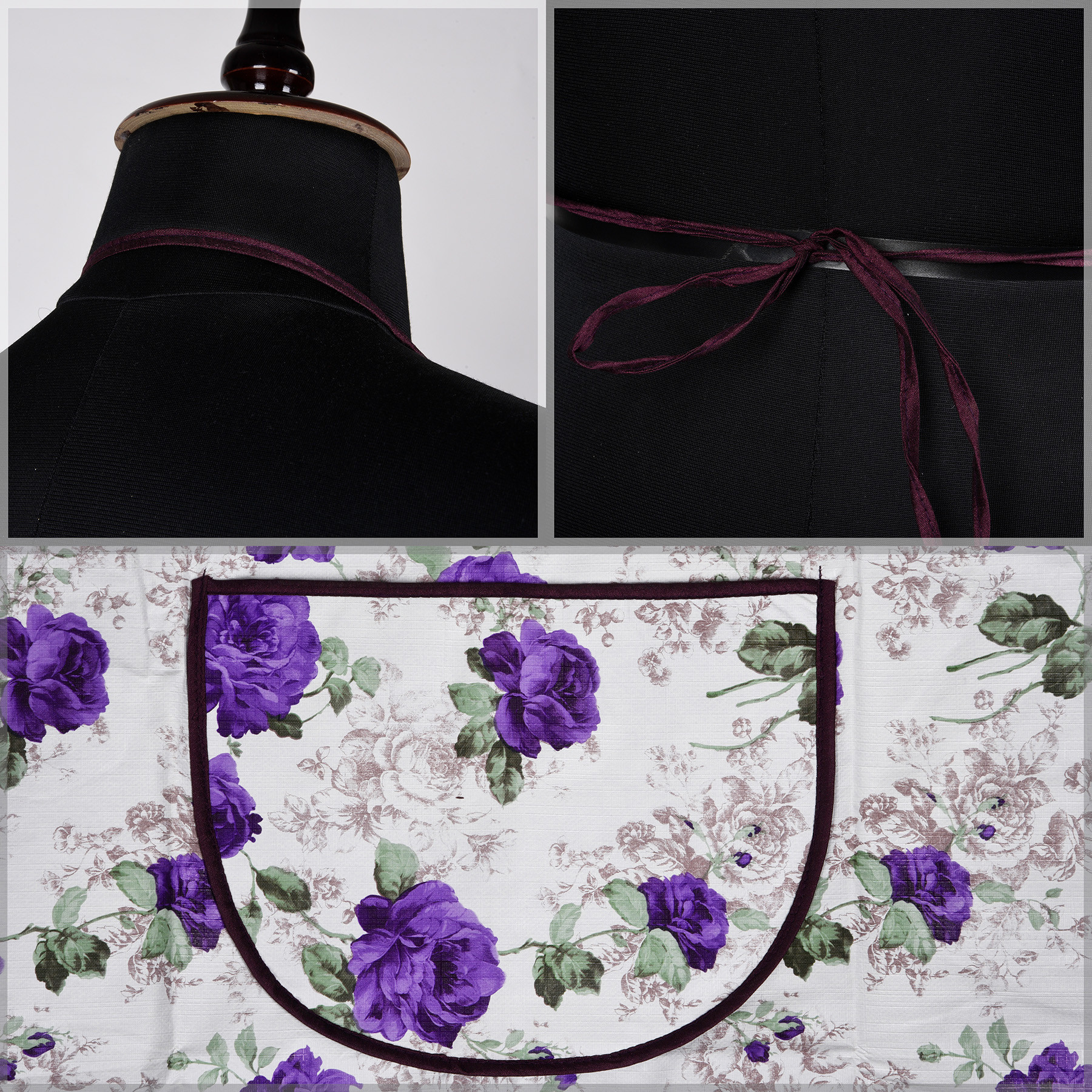 Kuber Industries Apron | PVC Cooking Kitchen Apron | Apron for Restaurent | Purple Flower Apron for Housewife | Chef Apron with Ties | Center Pocket Apron | White