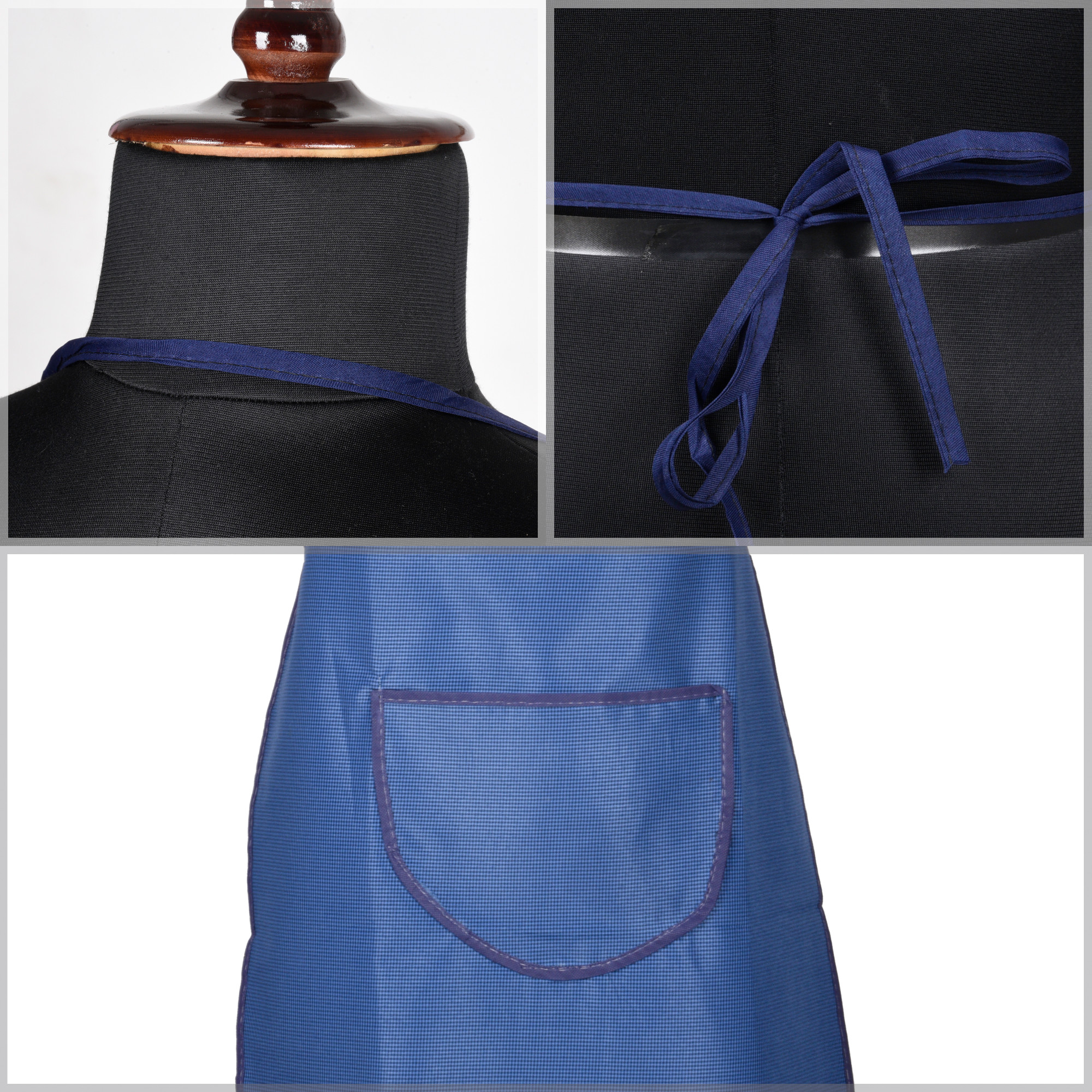 Kuber Industries Apron  Waterproof Kitchen Cloth  Kitchen Apron for Women  Kitchen Apron for Cooking  Center Pocket Apron with Ties  Cooking Dress for Men  Mini Check  Blue