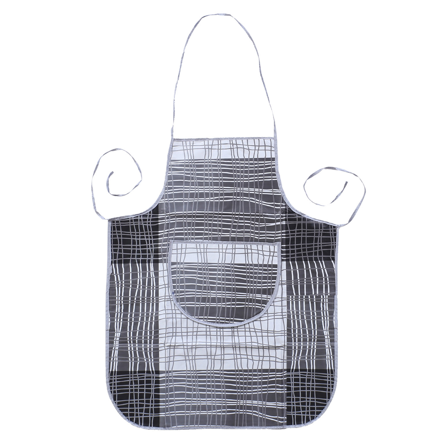 Kuber Industries Apron|PVC Unique Check Printed Kitchen Chef Cloth|Waterproof Centre Pocket Apron With Tying Cord for Men & Women (Gray)