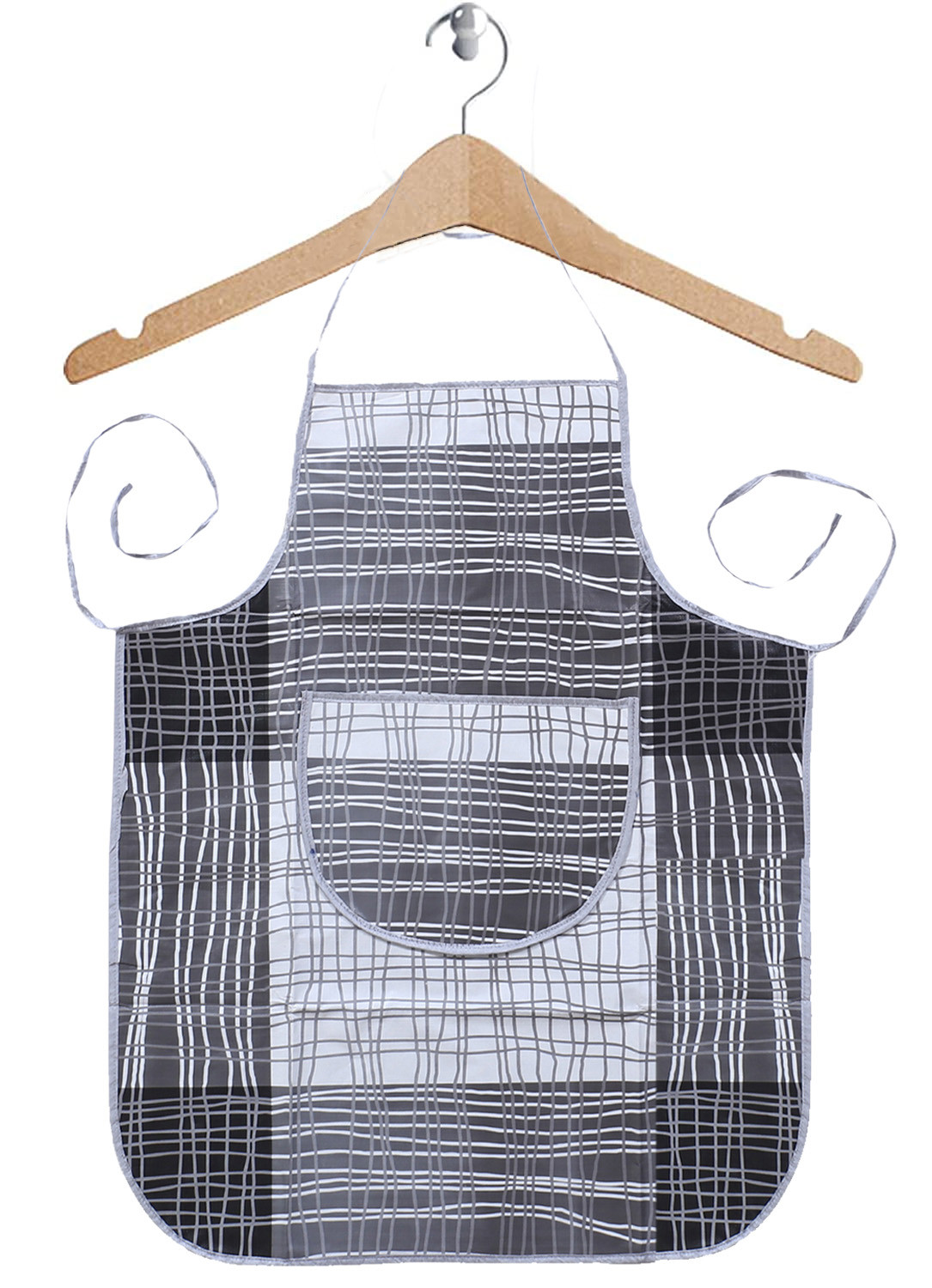 Kuber Industries Apron|PVC Unique Check Printed Kitchen Chef Cloth|Waterproof Centre Pocket Apron With Tying Cord for Men & Women (Gray)
