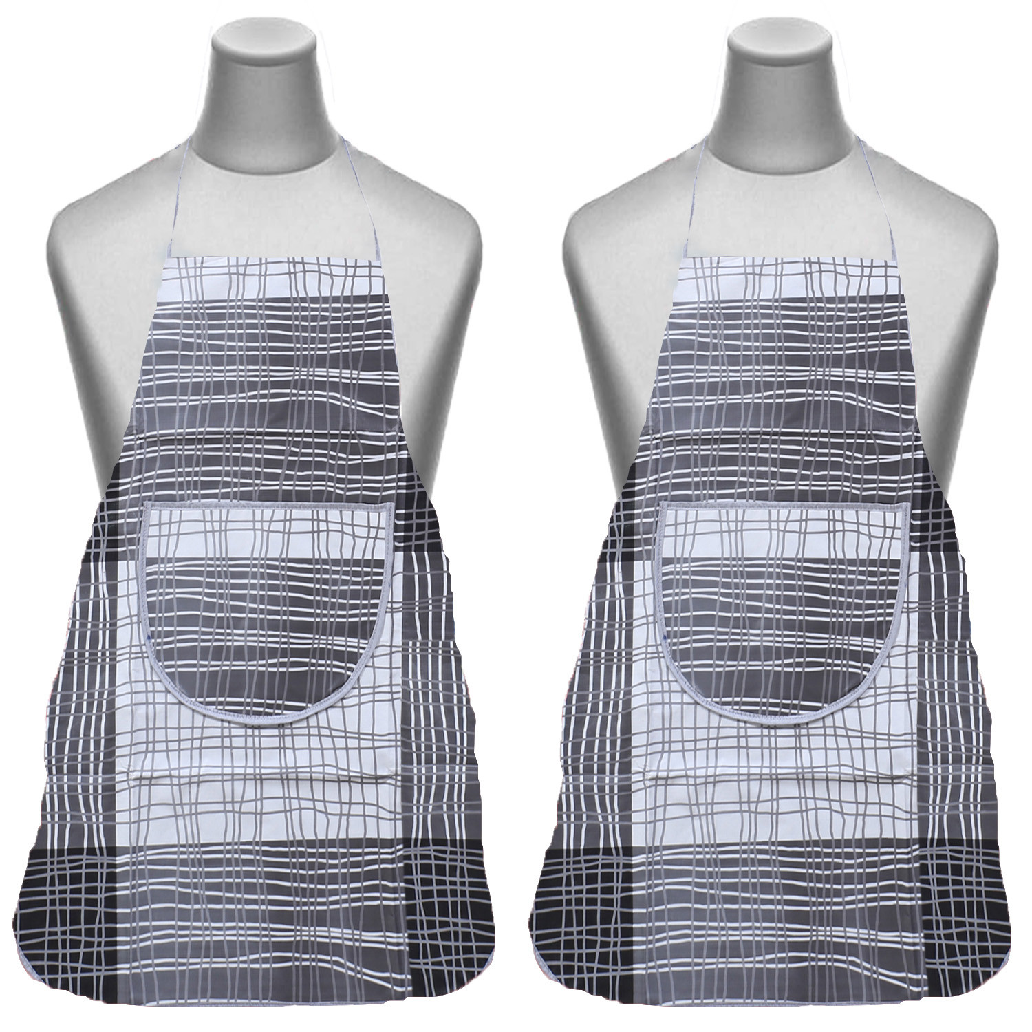 Kuber Industries Apron|PVC Unique Check Printed Kitchen Chef Cloth|Waterproof Centre Pocket Apron With Tying Cord for Men & Women (Gray)