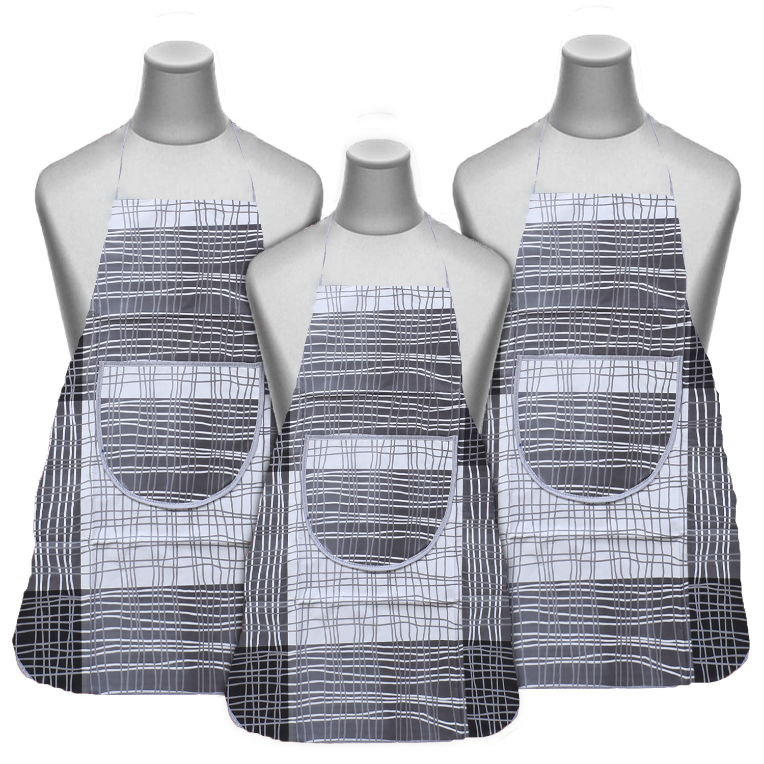 Kuber Industries Apron|PVC Unique Check Printed Kitchen Chef Cloth|Waterproof Centre Pocket Apron With Tying Cord for Men & Women (Gray)