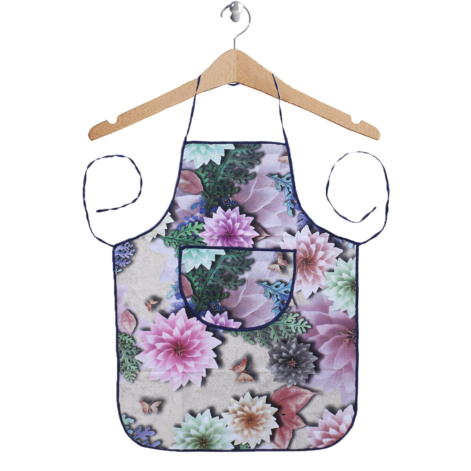 Kuber Industries Apron|PVC Unique Floral Printed Kitchen Chef Cloth|Waterproof Centre Pocket Apron With Tying Cord for Men & Women (Multicolor)