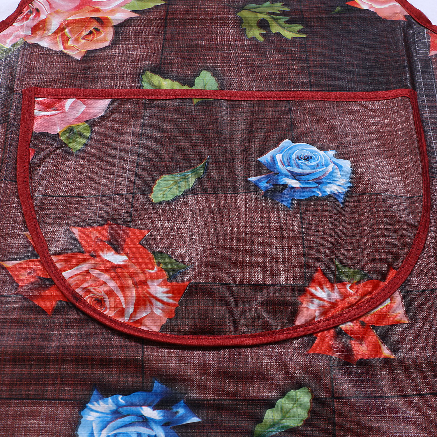 Kuber Industries Apron|PVC Unique Rose Printed Kitchen Chef Cloth|Waterproof Centre Pocket Apron With Tying Cord for Men & Women (Maroon)