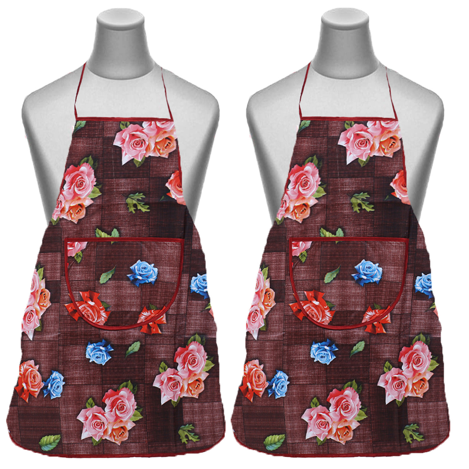 Kuber Industries Apron|PVC Unique Rose Printed Kitchen Chef Cloth|Waterproof Centre Pocket Apron With Tying Cord for Men & Women (Maroon)