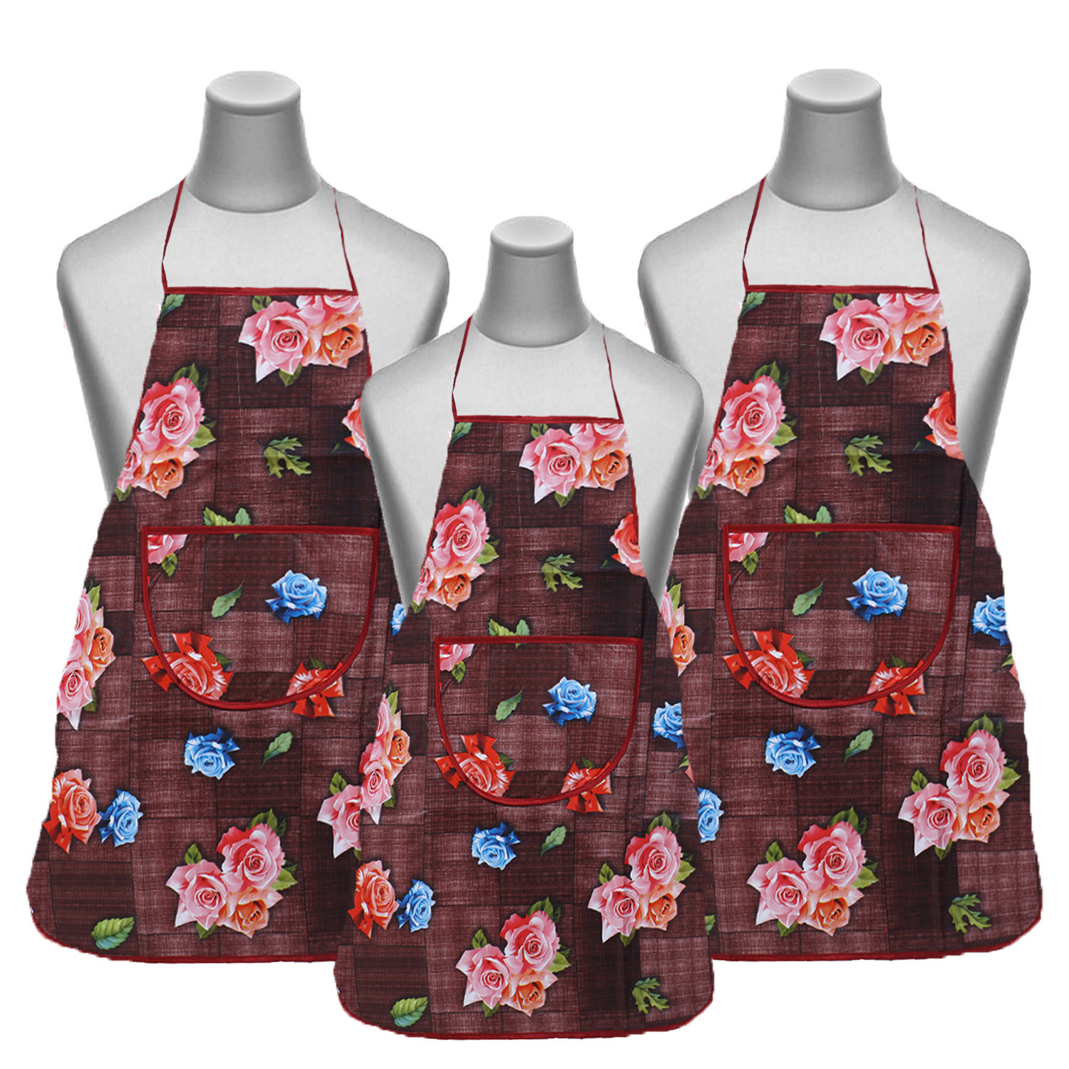 Kuber Industries Apron|PVC Unique Rose Printed Kitchen Chef Cloth|Waterproof Centre Pocket Apron With Tying Cord for Men & Women (Maroon)