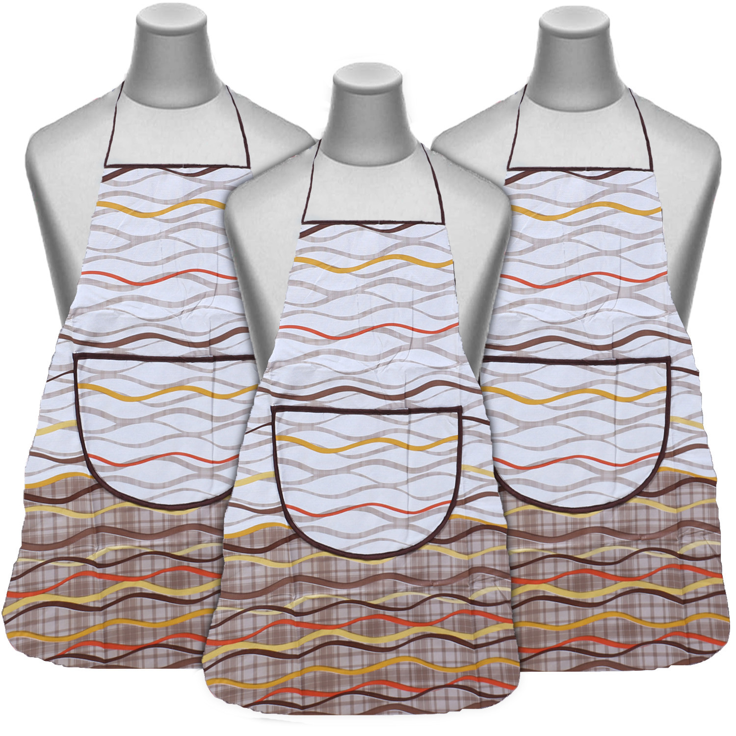 Kuber Industries Apron|PVC Unique Strips Printed Kitchen Chef Cloth|Waterproof Centre Pocket Apron With Tying Cord for Men & Women (Multicolor)