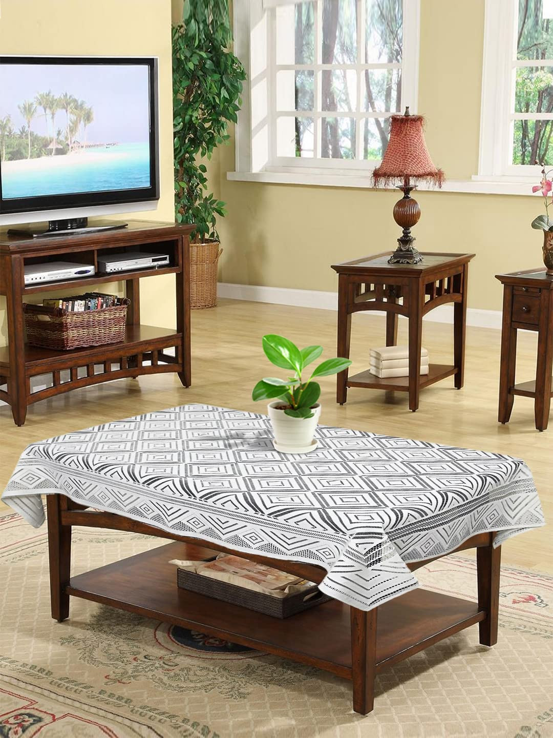Kuber Industries Argyle Printed Cotton 4 Seater Center Table Cover40x60 White-44KM025