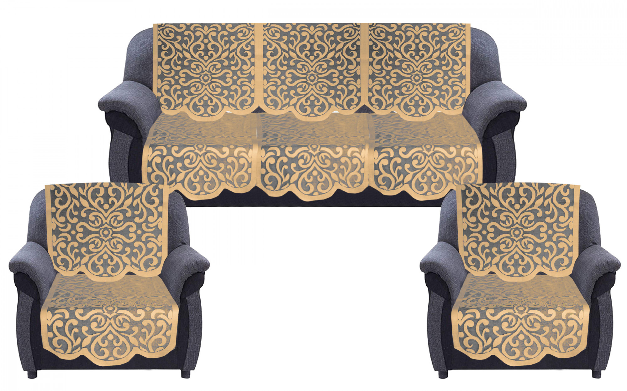 Kuber Industries Artcam Design 5 Seater Cotton Sofa Cover Set (Golden)