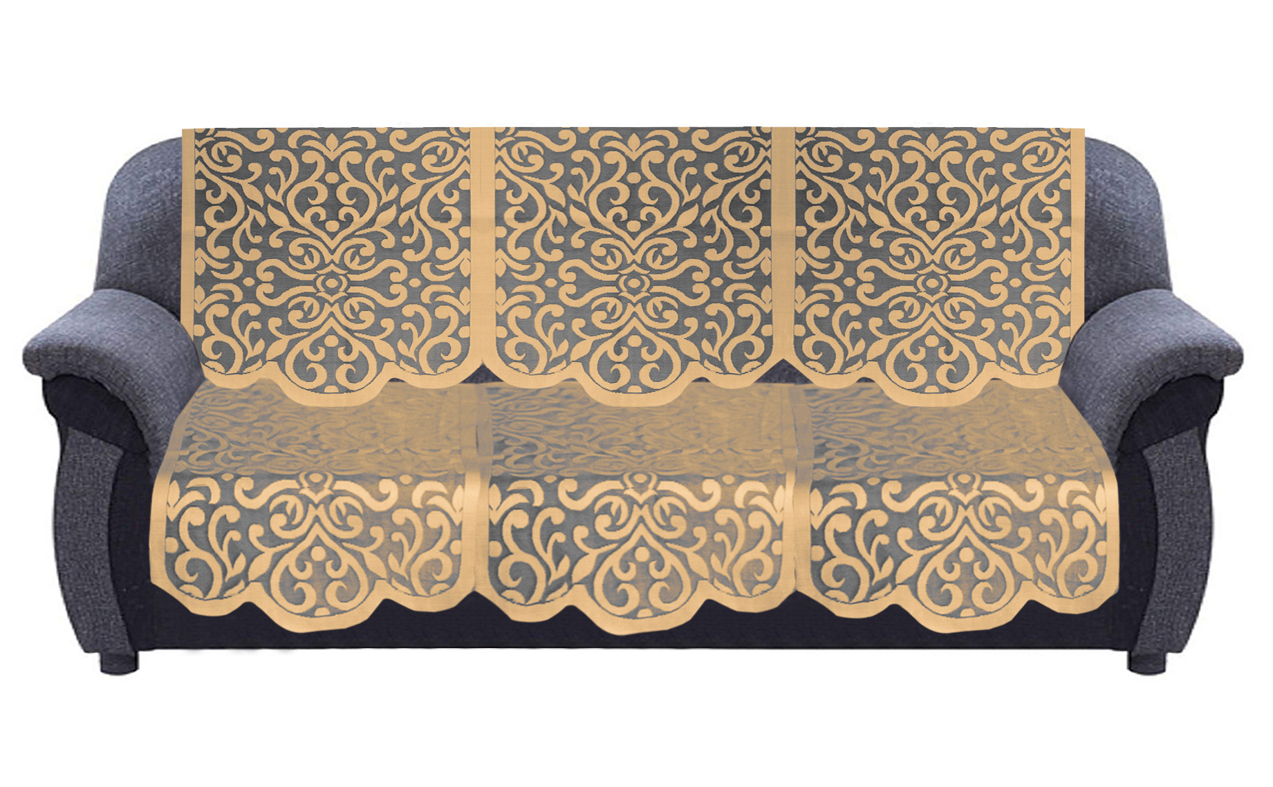 Kuber Industries Artcam Design 5 Seater Cotton Sofa Cover Set (Golden)