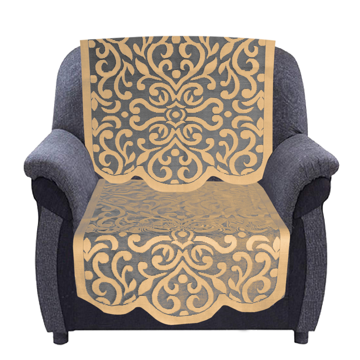 Kuber Industries Artcam Design 5 Seater Cotton Sofa Cover Set (Golden)