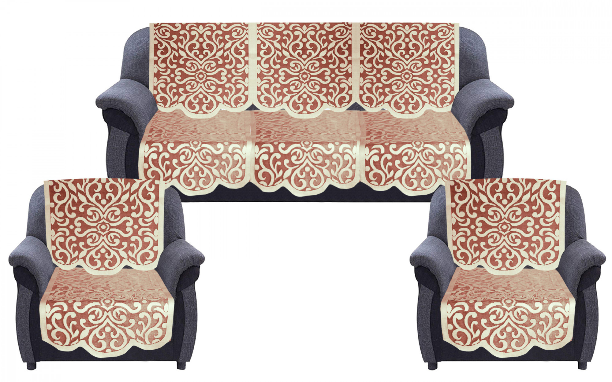 Kuber Industries Artcam Design 5 Seater Cotton Sofa Cover Set (Maroon)