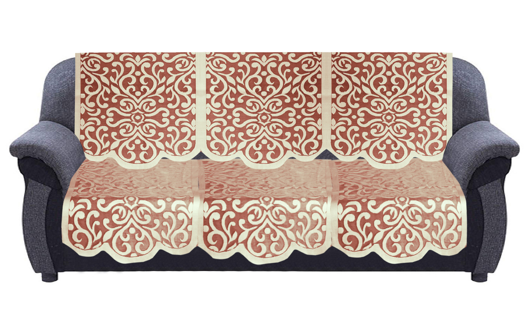 Kuber Industries Artcam Design 5 Seater Cotton Sofa Cover Set (Maroon)