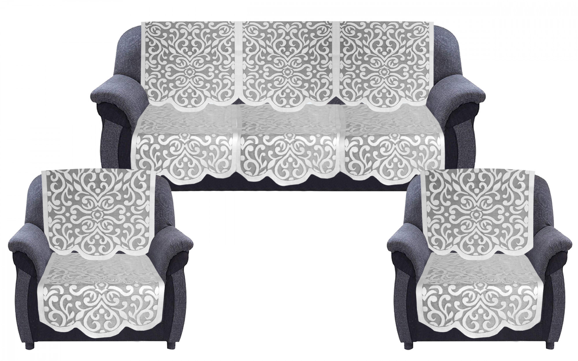 Kuber Industries Artcam Design 5 Seater Cotton Sofa Cover Set (White)