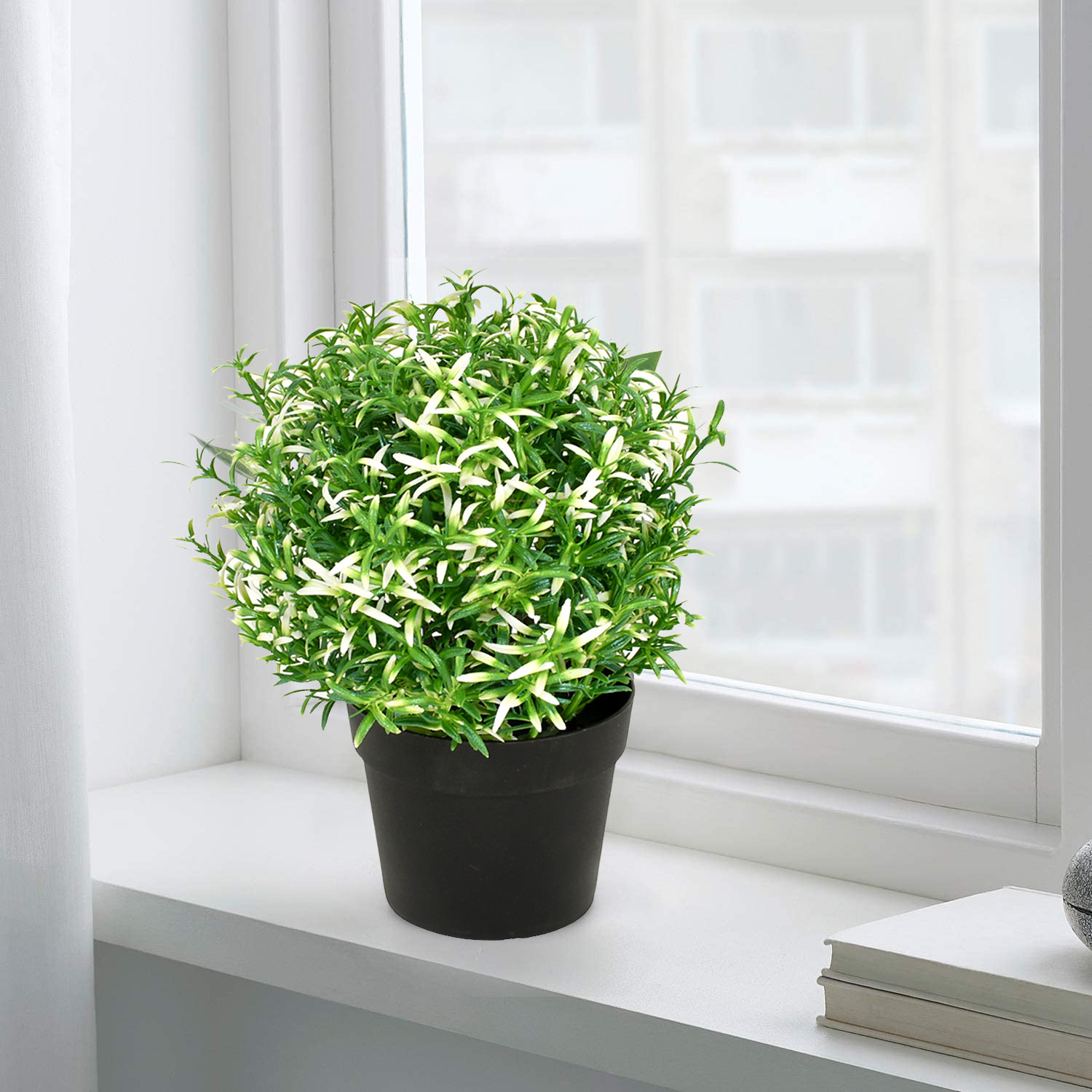 Kuber Industries Artificial Mini Potted Plants Plastic Faux Topiary Shrubs Fake Plants for Bathroom Home Office Desk Decorations With Pot (Green)-HS_38_KUBMART21463