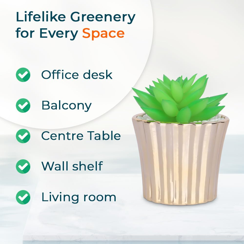 Kuber Industries Artificial Plants for Home DÃ©cor|Natural Looking Indoor Fake Plants with Pot|Artificial Flowers for Decoration (Green)