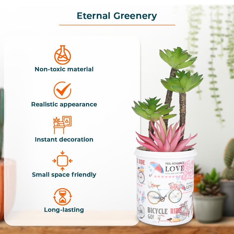 Kuber Industries Artificial Plants for Home DÃ©cor|Natural Looking Indoor Fake Plants with Pot|Artificial Flowers for Decoration (Pink & Green)