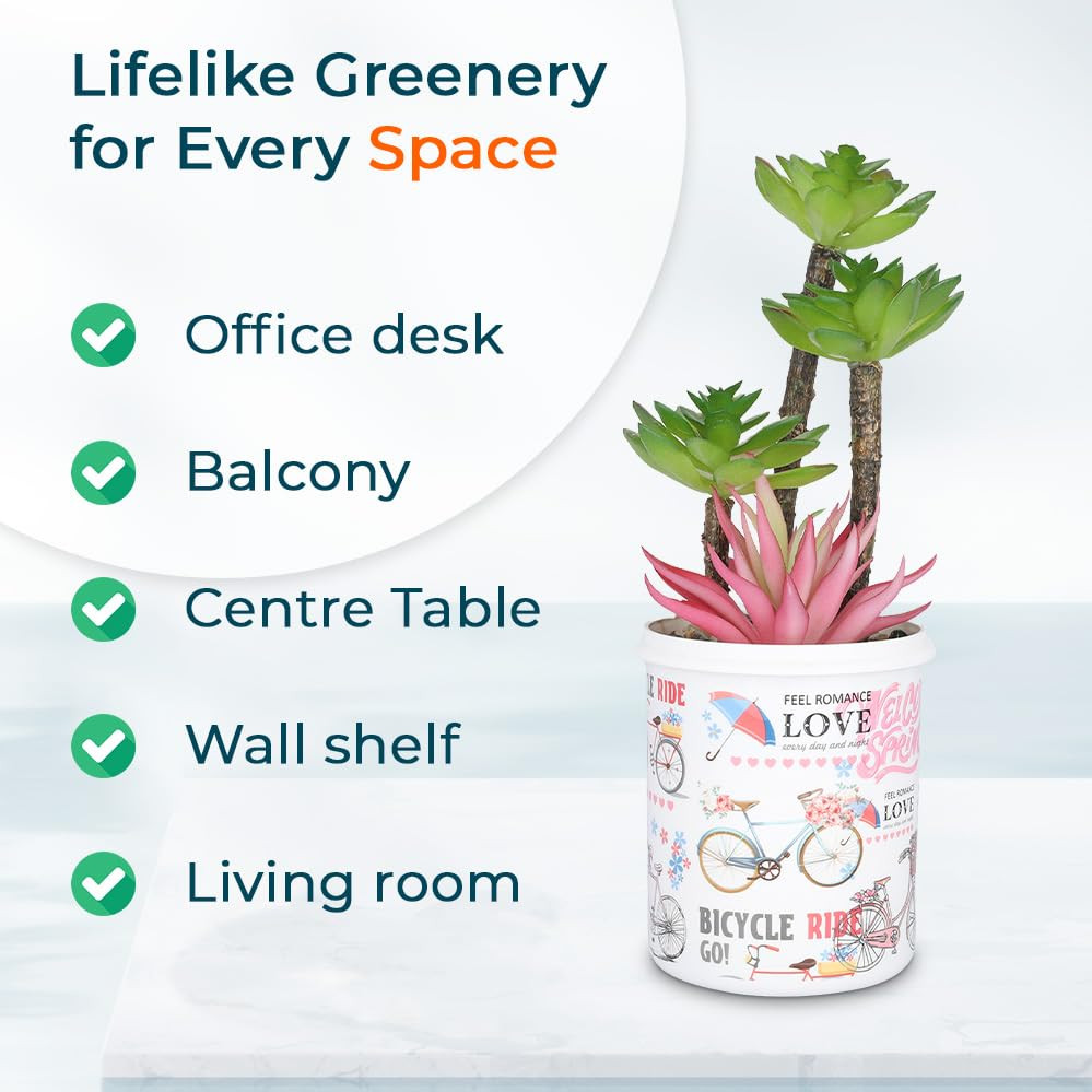 Kuber Industries Artificial Plants for Home DÃ©cor|Natural Looking Indoor Fake Plants with Pot|Artificial Flowers for Decoration (Pink & Green)