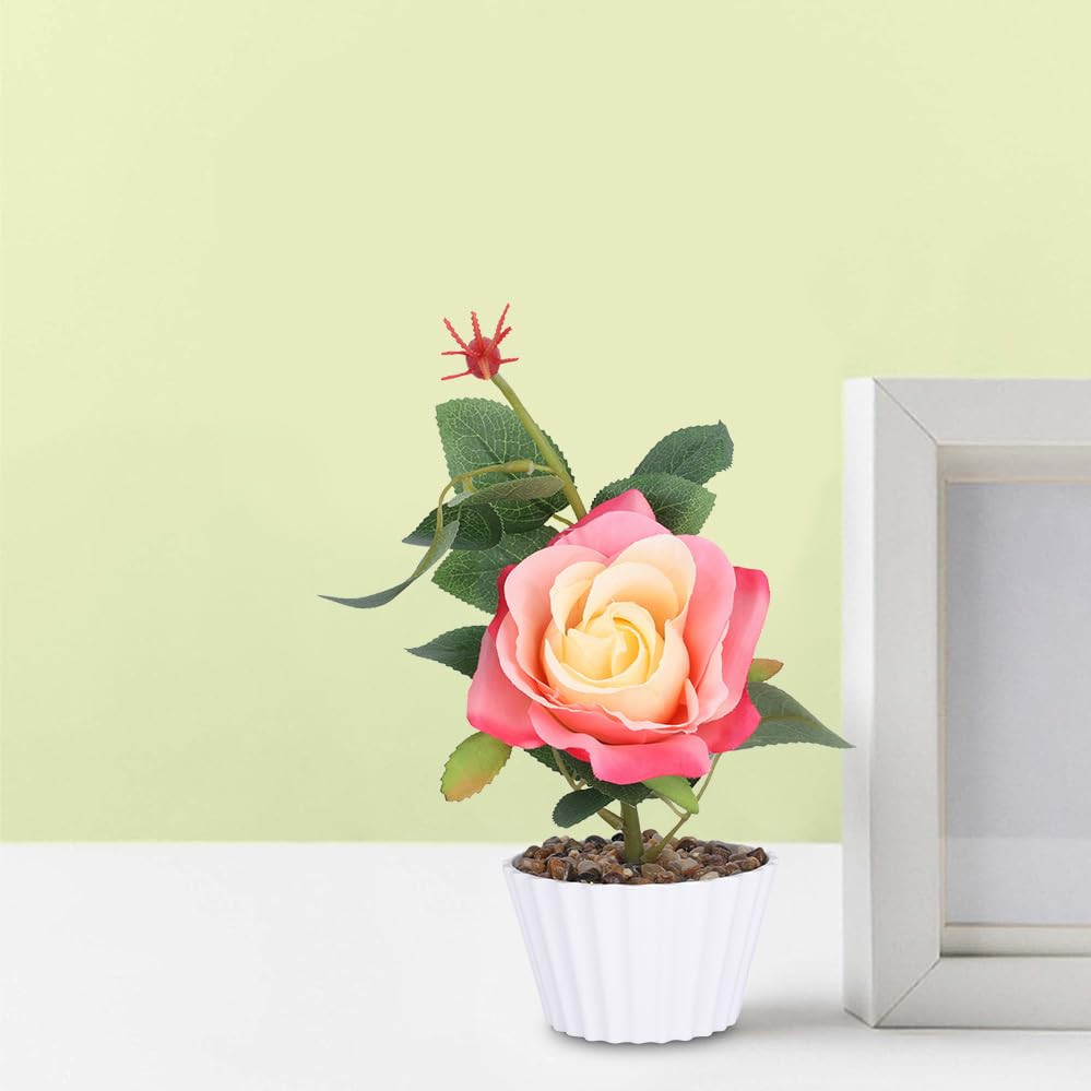 Kuber Industries Artificial Plants for Home DÃ©cor|Natural Looking Indoor Fake Plants with Pot|Artificial Flowers for Decoration (Peach)