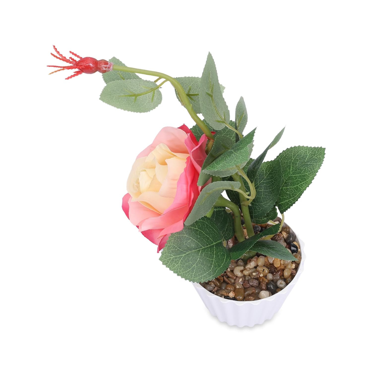 Kuber Industries Artificial Plants for Home DÃ©cor|Natural Looking Indoor Fake Plants with Pot|Artificial Flowers for Decoration (Peach)