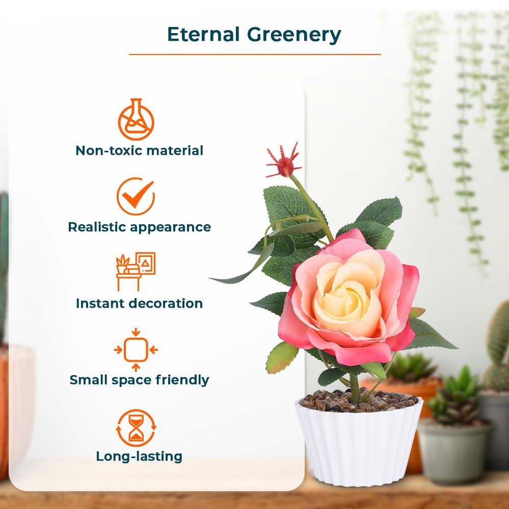 Kuber Industries Artificial Plants for Home DÃ©cor|Natural Looking Indoor Fake Plants with Pot|Artificial Flowers for Decoration (Peach)