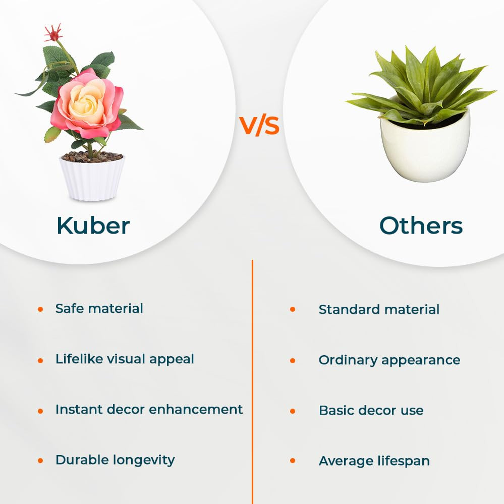 Kuber Industries Artificial Plants for Home DÃ©cor|Natural Looking Indoor Fake Plants with Pot|Artificial Flowers for Decoration (Peach)