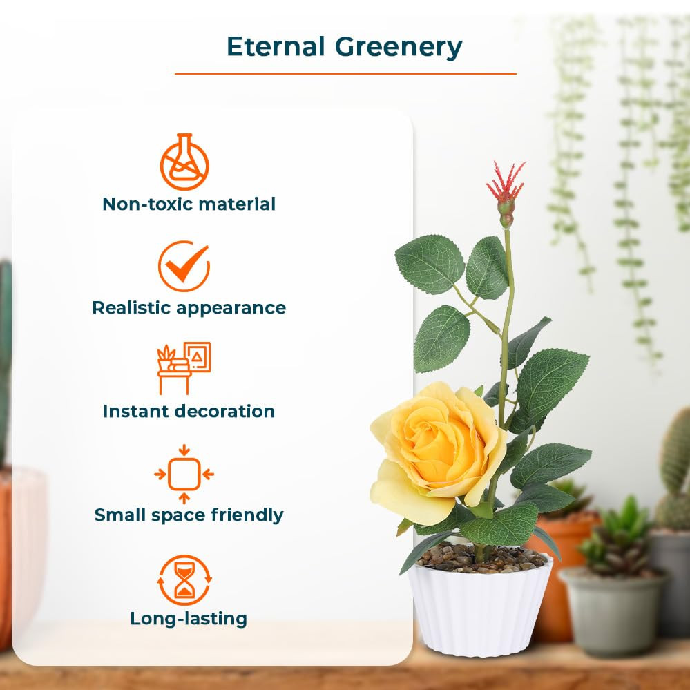 Kuber Industries Artificial Plants for Home DÃ©cor|Natural Looking Indoor Fake Plants with Pot|Artificial Flowers for Decoration (Yellow)